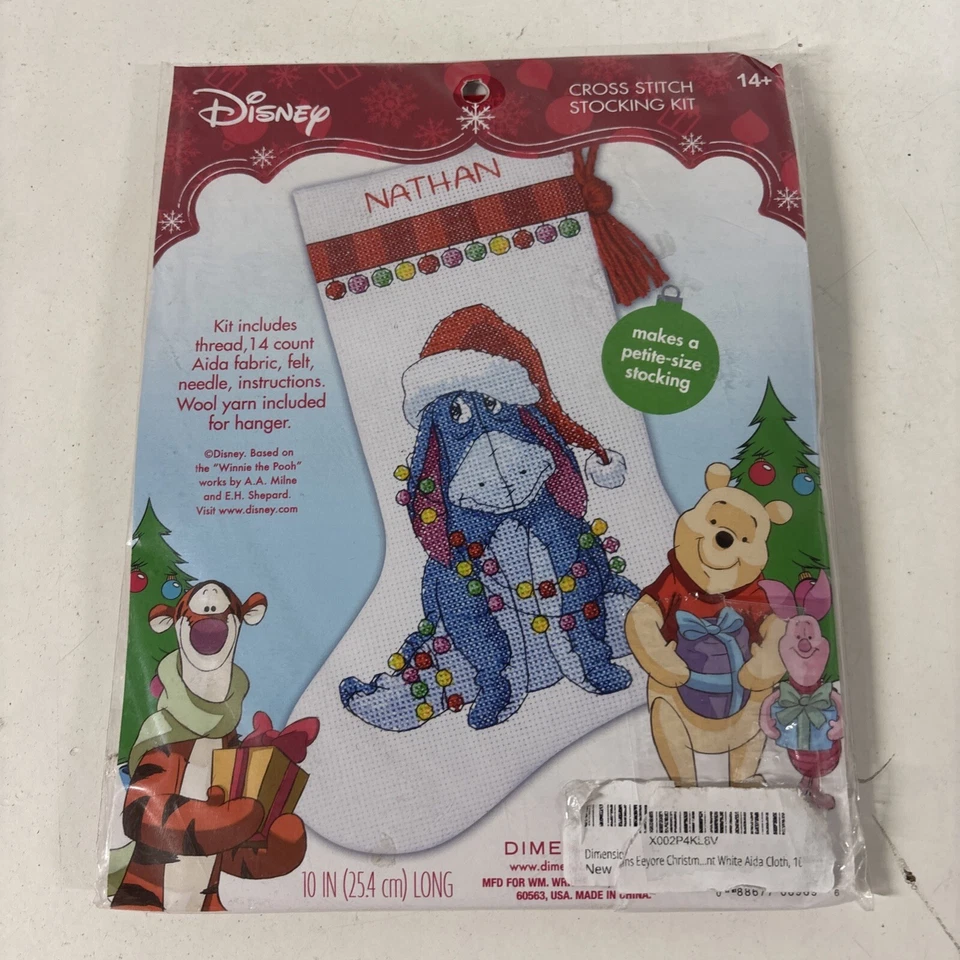 Kit de punto de cruz ~ Medias de Navidad tamaño pequeño Disney Eeyore #70-08969 #L3a Foto 1 de 2