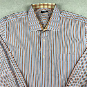 J McLaughlin Shirt Mens XL Blue Striped Long Sleeve Button Up Contrast Flip Cuff - Picture 1 of 13