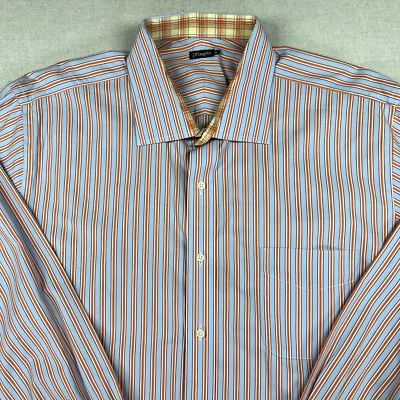 J McLaughlin Shirt Mens XL Blue Striped Long Sleeve Button Up Contrast Flip Cuff - Image 1 of 4