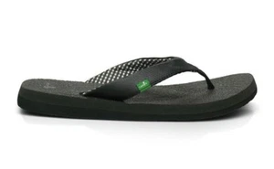 Sanuk YOGA MAT Ebony Black Plaid Lining Comfortable Flip Flops Women's Sandals - Picture 1 of 7