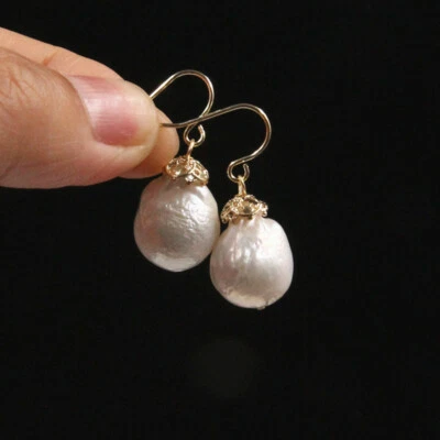 Pendientes de perlas barrocas Keshi blancas Last One de 14 mm Foto 1 de 2