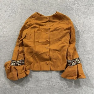 Camicia donna vintage 100% lana 13 bottoni manica volant pizzo arancione vintage - Foto 1 di 6