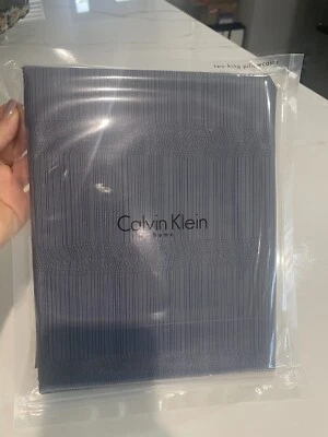 Calvin Klein Bamboo Flowers Rhythmic Stripes Hyacinth King Pillowcases. New! - Image 1 of 4