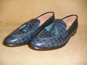 J Crew Biella Teal Green Crocodile Embossed Leather Loafers F8499 Size 9.5 - New - Picture 1 of 9