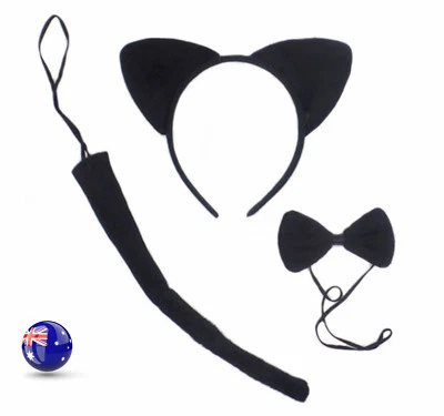 Dama Niña Niño Niños Gato Gatito Disfraz Oreja Cola Pajarita Fiesta Cabello Banda Conjunto de 3  Foto 1 de 4