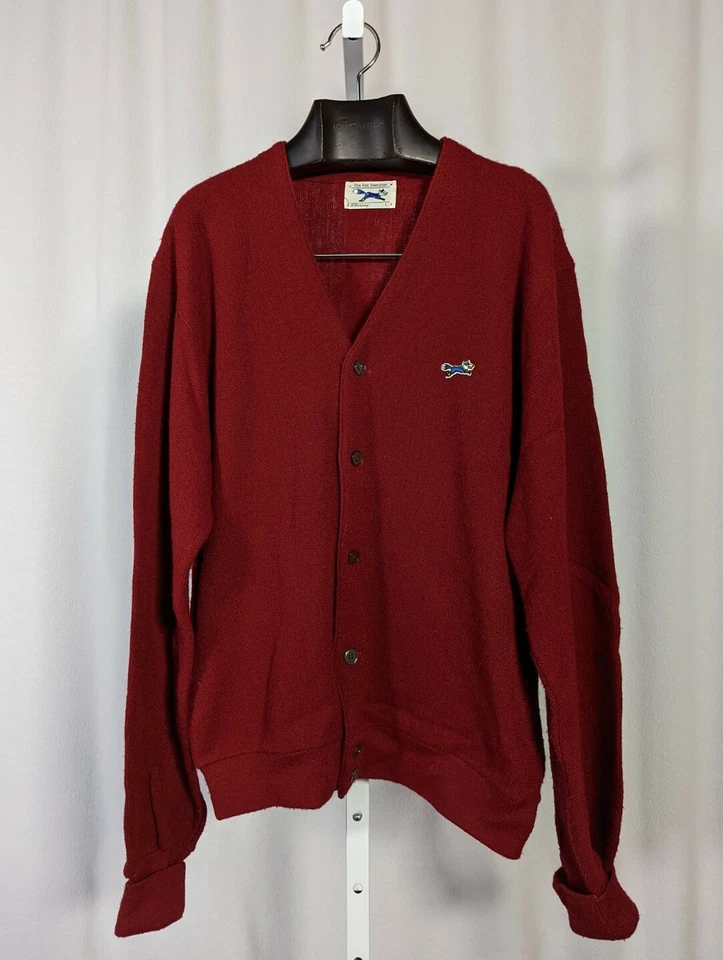 Suéter Tejido Rojo Carmesí Nerd Logo Fox Años 70 Vintage Hecho en Unión L JC Penney Foto 1 de 4