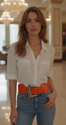 Mujeres Moda Grande Plateado Metal Hebilla Cinturón Cadera Cintura Alta Elástico Naranja Ajuste S M Foto 1 de 4