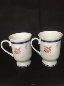 Vtg. Princess House Set Of Two Coffee Mugs/Cups Tiger Lily With Blue Band - Picture 1 of 5