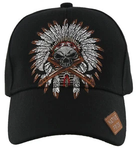 NUOVO! CAPPELLO BERRETTO BASEBALL NATIVE PRIDE HONOR AXE CHIEF TESTA TESCHIO NERO - Foto 1 di 4