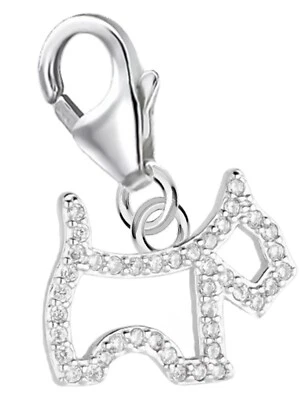 Charm Anhänger Silber Hund Pfote mit Zirkonia, Armband Karabiner 925 Sterling - Bild 1 von 3