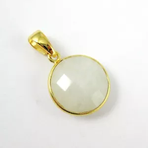 Colgante moneda redonda con bisel de piedra lunar con fianza - plata chapada en oro 22K - Imagen 1 de 6