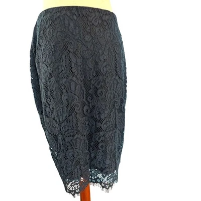 Falda de encaje Banana Republic azul oscuro dobladillo festoneado pestañas flecos mezcla de algodón 4 Foto 1 de 4