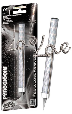Candela Fiaccola LOVE - Fontana per Torta con numero glitterato Argento - Immagine 1 di 2