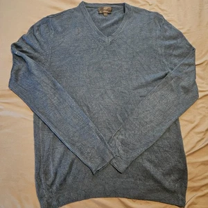 M&S Mens Cashmilon V‑Neck Sweater Acrylic Knit Blue Large Pullover Jumper - Picture 1 of 4