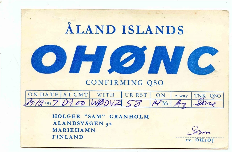 QSL Card OH0NC Aland Islands Finland 1957 - Image 1 of 1