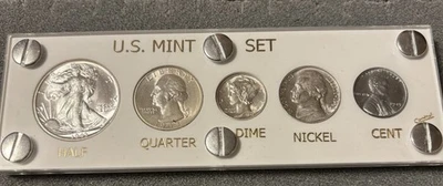 1943 5 Coin Silver Mint Year Set Gem Coins White Capital Holder Steel Penny - Image 1 of 4