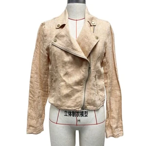 Lou & Grey Womens Size S Coral Linen Moto Zip Blazer Jacket - Picture 1 of 5