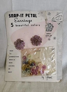 Vintage Snap-It Petal Clip On Flower Earrings, Changeable Colors By Glamour NOS! - Picture 1 of 8