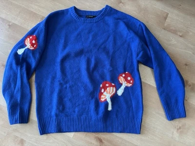 Forever 21 Azul Real SETA Suéter L Boho Años 70 80’s HIPPY Mod RETRO Hippie Foto 1 de 4