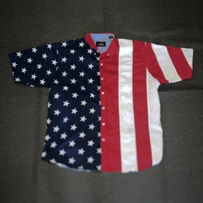 RedHead Shirt Mens 2XL American Flag Stars Stripes Button Up Patriotic USA July - Image 1 of 3