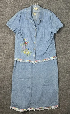 Vintage Studio Ease Womens Denim Floral Shirt And Maxi Dress Set Large Cottage - Image 1 of 4