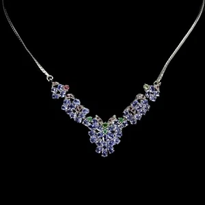 925 Sterling Silver Necklace Pear Aquamarine Sapphire Tanzanite Gemstone Jewelry - Picture 1 of 13