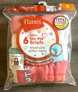 6 Pair Hanes Size 8 Girls Tagless Low Rise Briefs Panties NEW - Picture 1 of 2