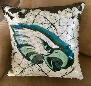 EAGLE LOGO Flip Sequin 16" throw pillow case foam insert Philadelphia Eagles - Picture 1 of 3