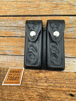 Vintage Tex Shoemaker Black Floral Carved Double Magazine Carrier 45 1911 - Image 1 of 2