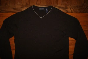 VINTAGE 90s STRUCTURE VNeck Sweater Mens XL Dark Brown 100% Merino Wool - Picture 1 of 8