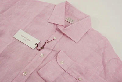 New 298$ Luciano Barbera 100% Linen Men's XL / 2XL Pink Cutaway Button Up Shirt - Image 1 of 4