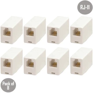 8 Pcs RJ11 Straight Telephone Phone Cord Cable Line Adapter Inline Coupler White - Zdjęcie 1 z 1