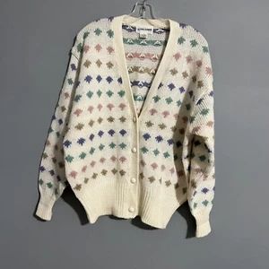 Vintage Alfred Dunner Knit￼ Cardigan Large White Multicolor Designs - Picture 1 of 7