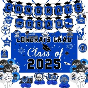 48 Pcs College Graduation Decorations 2025 Blue Themed Graduation Party Decorate - Picture 1 of 7