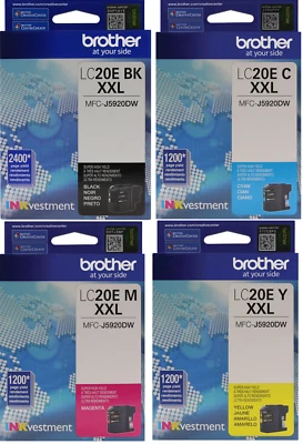 New Genuine Brother LC20E Black Cyan Magenta Yellow 4PK Ink Cartridges Bag - Image 1 of 2