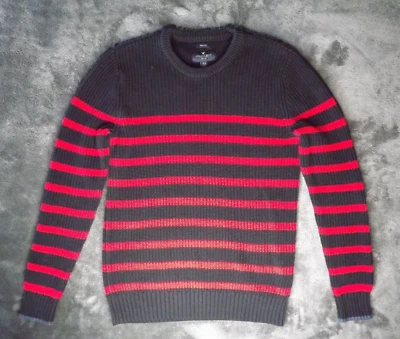 Suéter tejido American Eagle para hombre talla mediana ajuste de preparación doble rayas azul rojo Foto 1 de 4