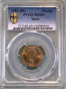 Spain 1953 (54) Peseta PCGS MS 65+ PCGS only 2 Graded Higher - Key Date - Picture 1 of 2