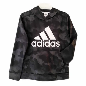 Boys Adidas Fleece Lined Logo Gray Black Muted Camo Hoodie Jacket Size L (14-16) - Picture 1 of 6