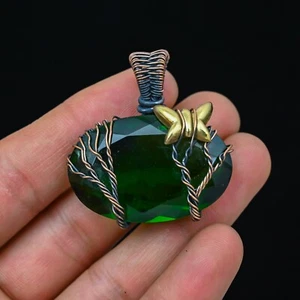 Green Quartz Gemstone Copper Wire Wrapped Handmade Pendant Jewelry Gift For Love - Picture 1 of 4
