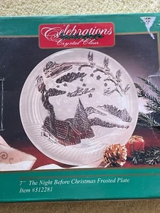 Vintage The Night Before Christmas Celebrations Crystal Clear 7” Frosted Plate - Picture 1 of 4