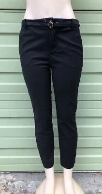 ZARA Black Woman Plain Office Style TROUSER BUSINESS  Pants BELT Sz 8 3150 - Image 1 of 4