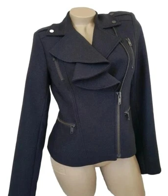 NEW Banana Republic Flounce-Front Moto Holiday Jacket, Black Shimmer, Sz 4, $198 - Image 1 of 4