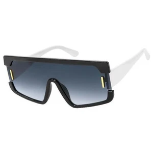 Call Me Naomi Square Flat Top Black, White Single Shield Sunglasses Black Lens - Picture 1 of 1