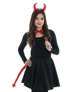 3 Piece Red Devil Set with Horns Headband, Bow Tie and Tail - Adult - Picture 1 of 4