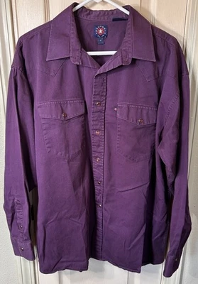 Camisa caubói ocidental manga longa masculina fina XL roxa botão de pressão Panhandle  - Imagem 1 de 4