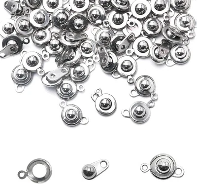 20 Sets Stainless Steel Snap Button Clasps Jewelry Connectors for Necklace Brace - Image 1 of 4