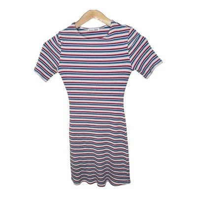 Reformation Jeans Ribbed Knit Dress Size Small Striped Stretchy Short Sleeves - Image 1 of 4