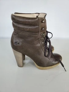 Lacoste Paris Damsel Leather Chunk Heel Boots Dark Grey Size US 7 Womens Shoes - Picture 1 of 14