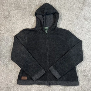 VTG Lauren Ralph Lauren Women L Gray Hooded Full Zip Jacket Fleece Blend Pockets - Picture 1 of 10