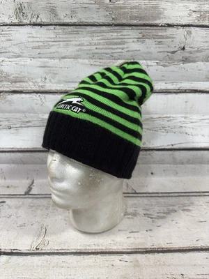 VTG Arctic Cat Snowmobiles Racing Black/Green Striped Knit Winter Beanie Hat Cap - Image 1 of 4